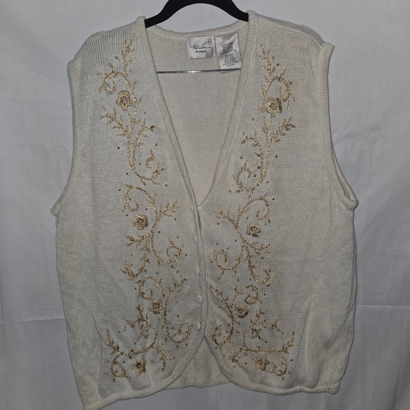 Kathie Lee Collection Jackets & Blazers - 22W/24W Kathie Lee Embroidered & Beaded Sweater Vest Ivory Cream Vintage Floral